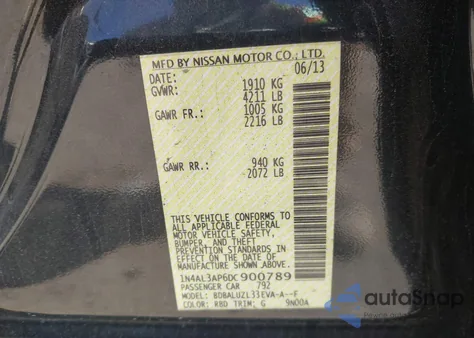 2013 Nissan Altima 2.5 Sv z USA, uszkodzony, nr VIN 1N4AL3AP6DC900789